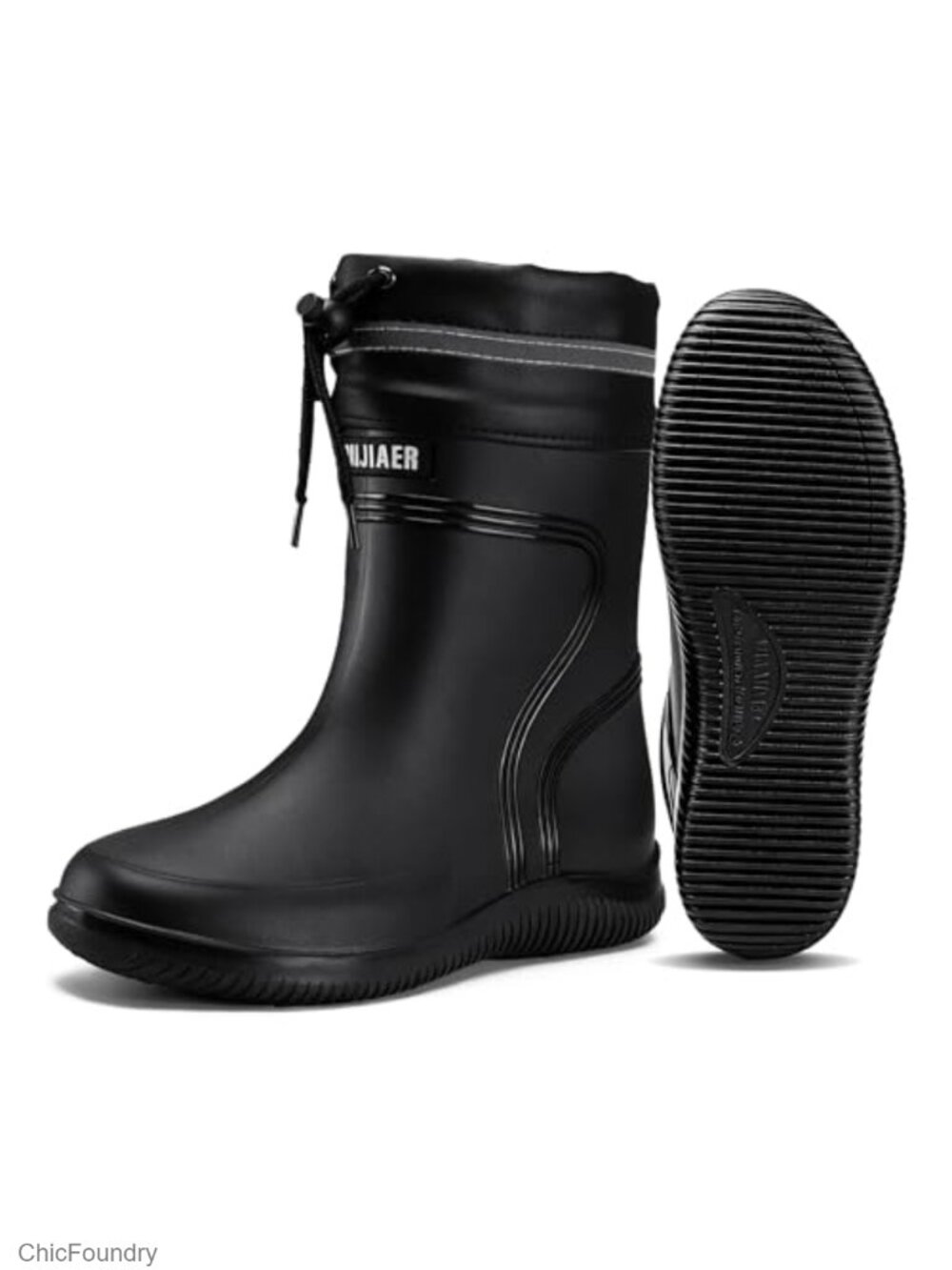 Men's Waterproof Rubber Rain Boots Mid-Calf Adjustable Non-Slip Work Fishing